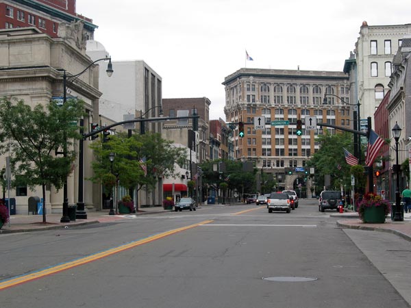 Court Street in Binghamton, NY, looking east toward the Security Mutual Building